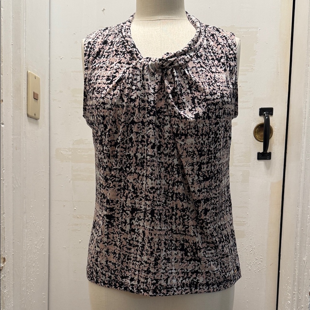 Calvin Klein Black and Pink Textured Sleeveless Blouse